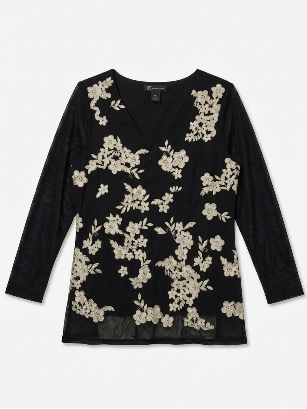 PLUS -  INC  Black Floral Embroidered Mesh Top - Whimsigoth Boho